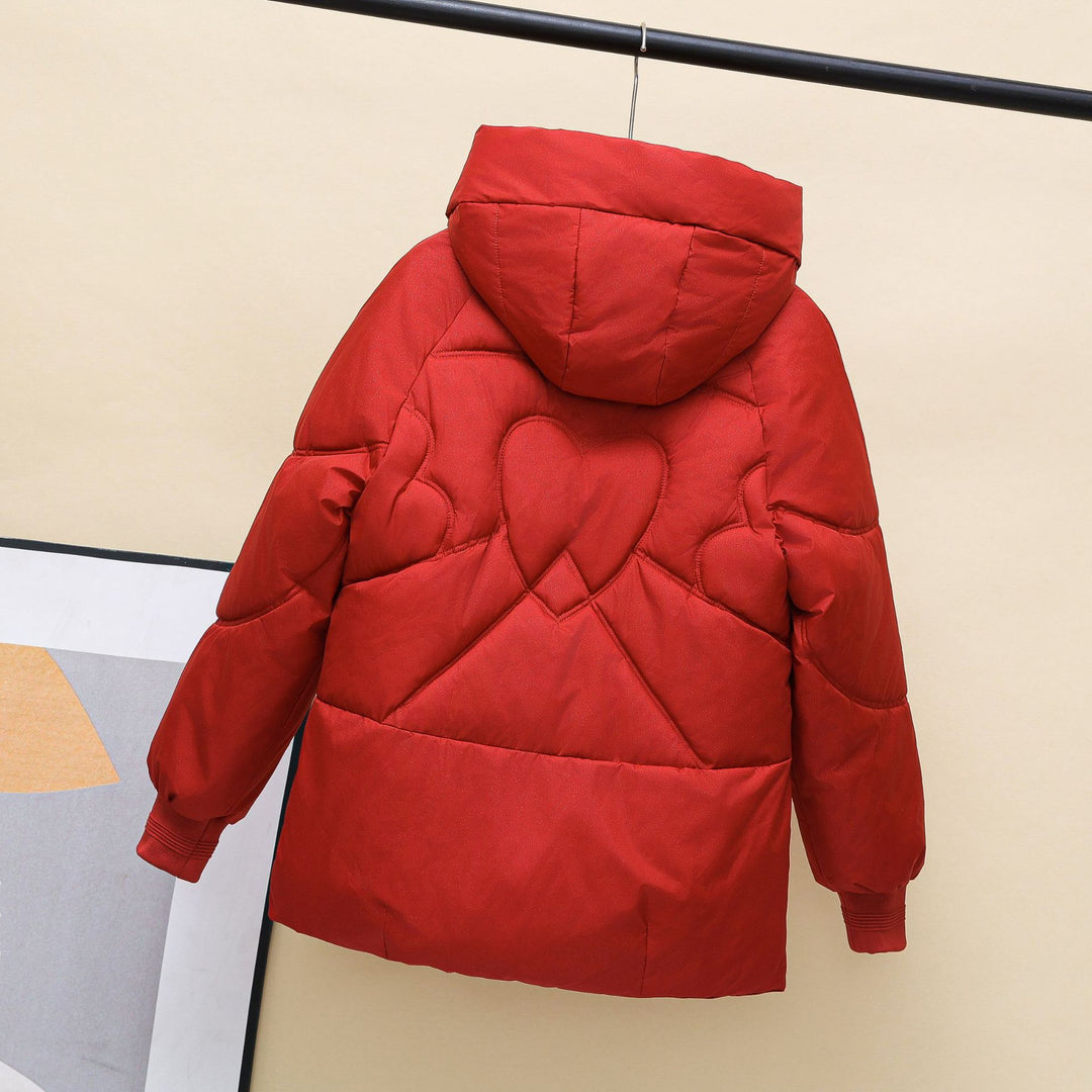 Damen gesteppte Winterjacke mit Kapuze und Herzdetails Drune