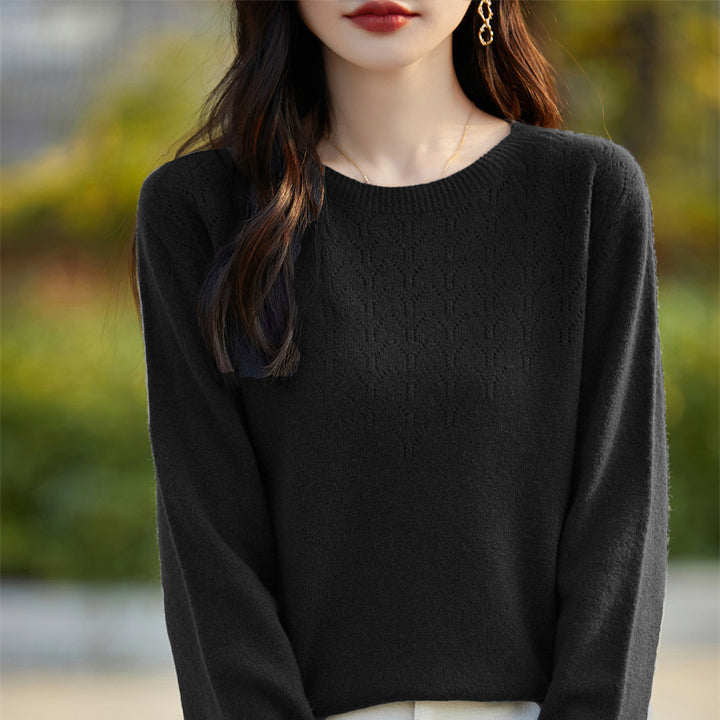 Damen Weicher Rundhalspullover im Kaschmir‑Look mit feinem Ajourmuster und anschmiegsamer Passform Drune