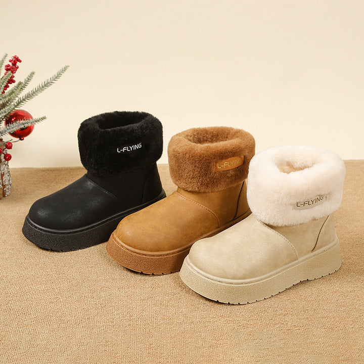 Damen Kuschelige Plateau‑Stiefeletten mit faux‑Fellkragen und rutschfester Gummisohle Drune