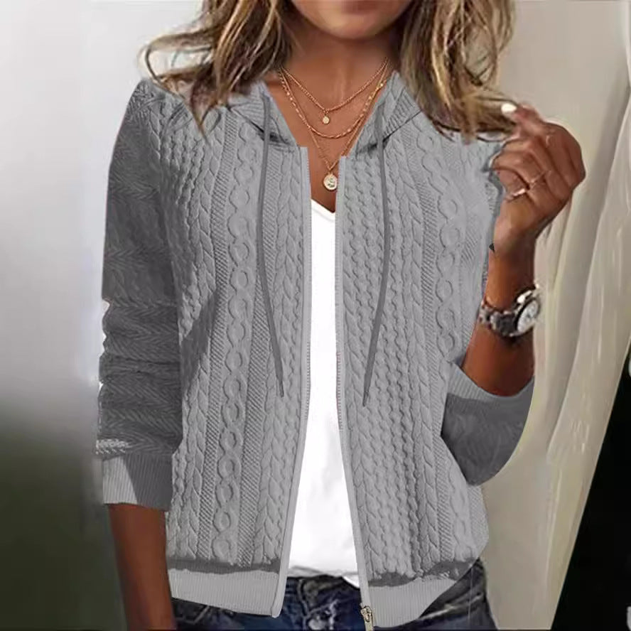 Damen Strickjacke mit Kapuze und strukturiertem Muster Drune