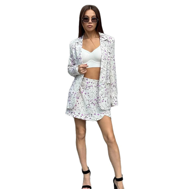 Damen Florales Blazer- und Minirock-Set aus strukturierter Baumwollmischung Drune