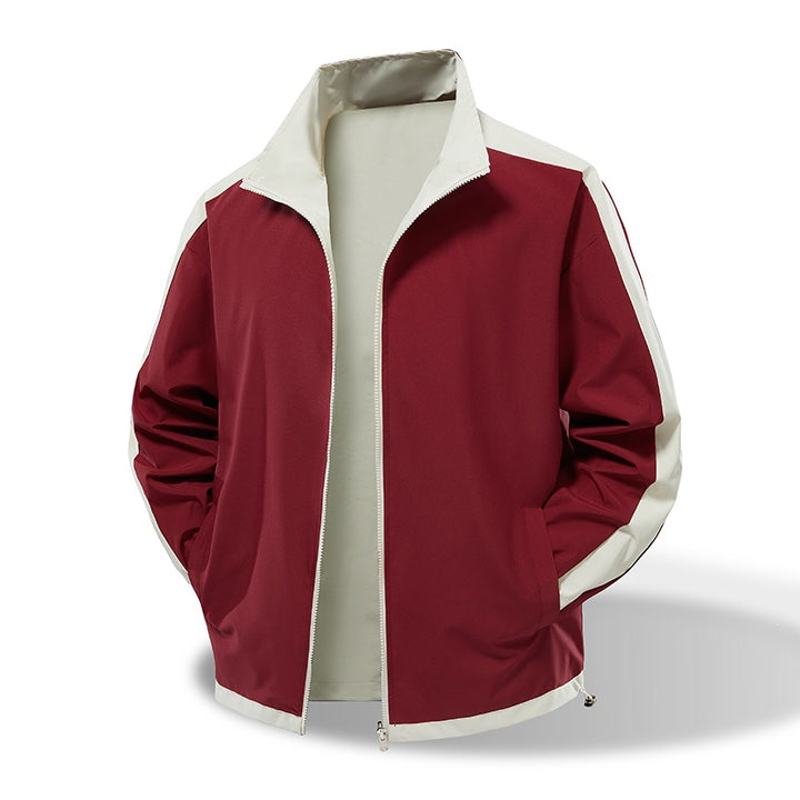 Herren Leichte winddichte Übergangsjacke mit Stehkragen, Kontrast-Ärmeln & Kordelzug Drune