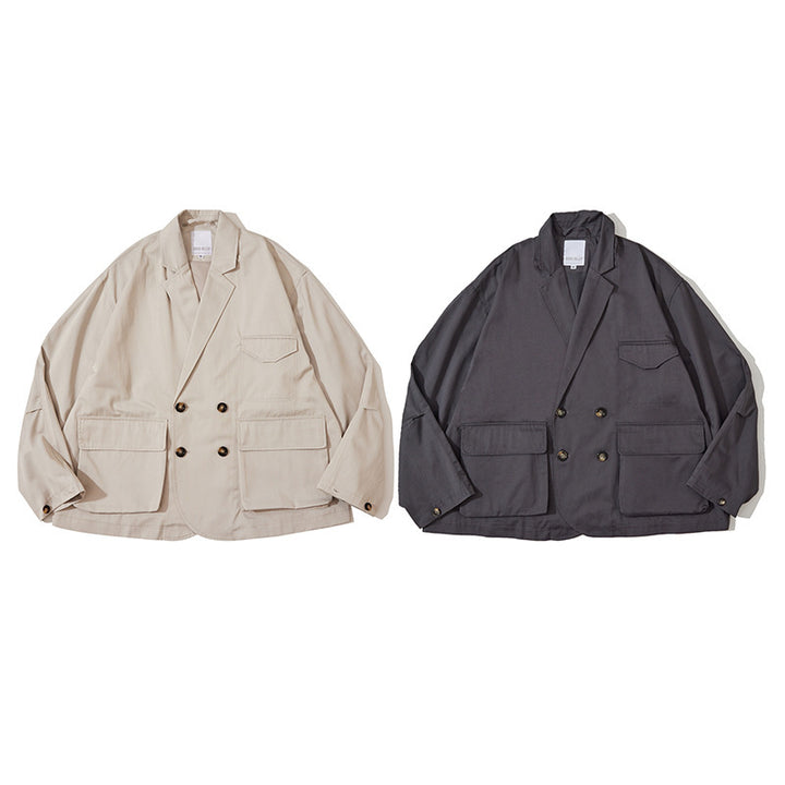 Unisex Boxy-Überjacke mit doppelreihiger Knopfleiste, großen Utility-Pattentaschen und kurzem Boxy-Schnitt Drune