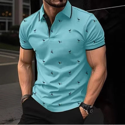 Herren Polohemd mit einzigartigem Flamingo-Muster Drune