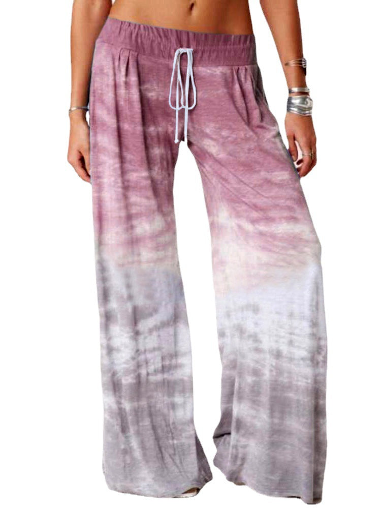 Damen weite Batik-Hose mit Kordelzug, Plissee und Seitentaschen Drune