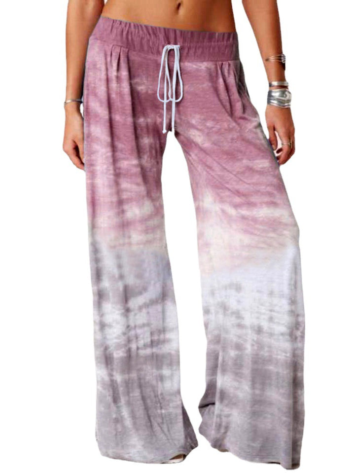 Damen weite Batik-Hose mit Kordelzug, Plissee und Seitentaschen Drune