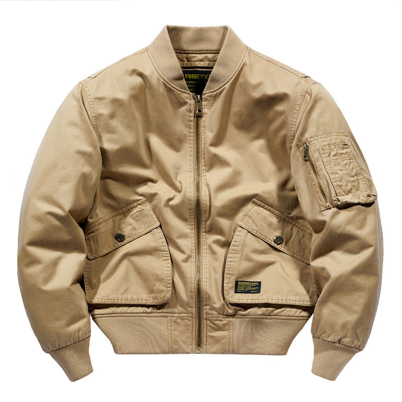 Herren  schwere Baumwoll-Twill Utility Bomberjacke mit schrägen Druckknopf-Taschen und Reißverschluss-Ärmeltasche Drune