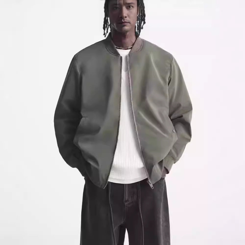 Herren Boxy-Blouson mit durchgehendem Reißverschluss, minimalistischem Design und geripptem Kragen Drune