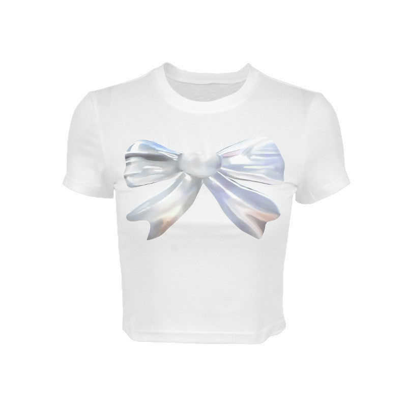 Damen cropped T-Shirt mit einzigartigem 3D-Design einer Schleife Drune