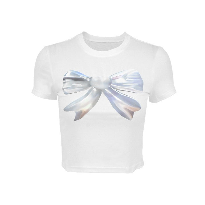 Damen cropped T-Shirt mit einzigartigem 3D-Design einer Schleife Drune