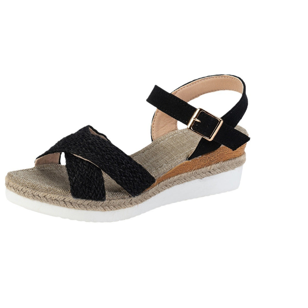 Damen Geflochtene Espadrille Wedge Sandalen mit Verstellbarem Knöchelriemen Drune