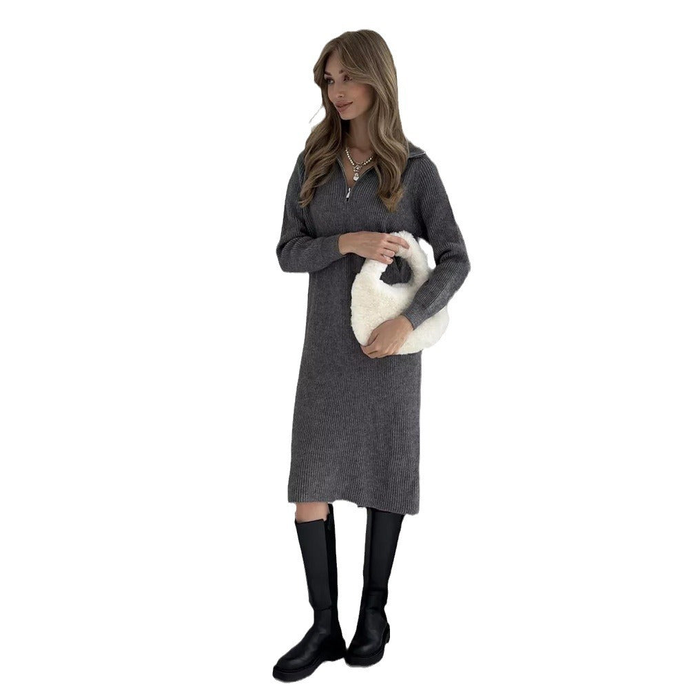 Damen Strickkleid mit Stehkragen und Reißverschluss Drune