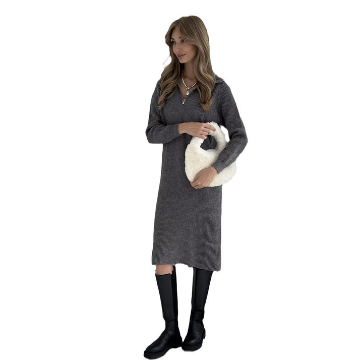 Damen Strickkleid mit Stehkragen und Reißverschluss Drune