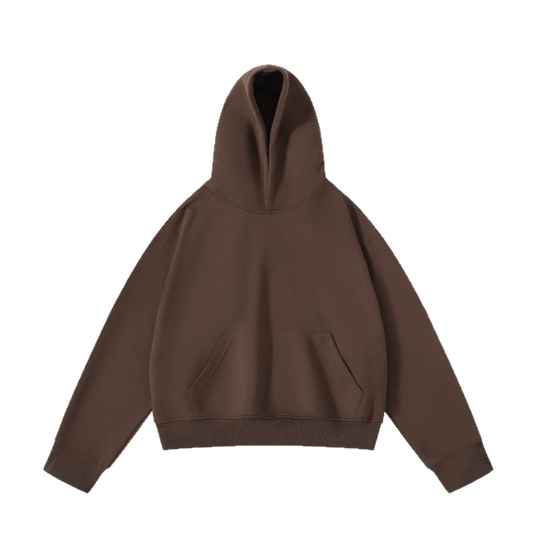 Unisex schwerer Oversize-Kapuzenpullover mit doppellagiger Kapuze Kängurutasche und breitem Rippbund Drune