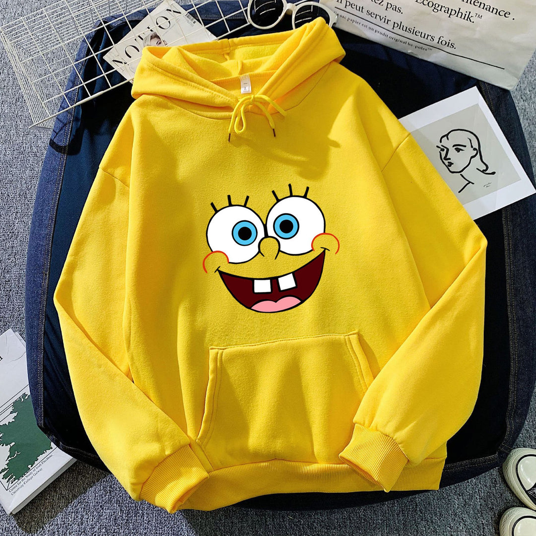 Damen nan Kapuzenpullover mit verspieltem Monstergesicht, Bandagen-Applikation und Kängurutasche Drune