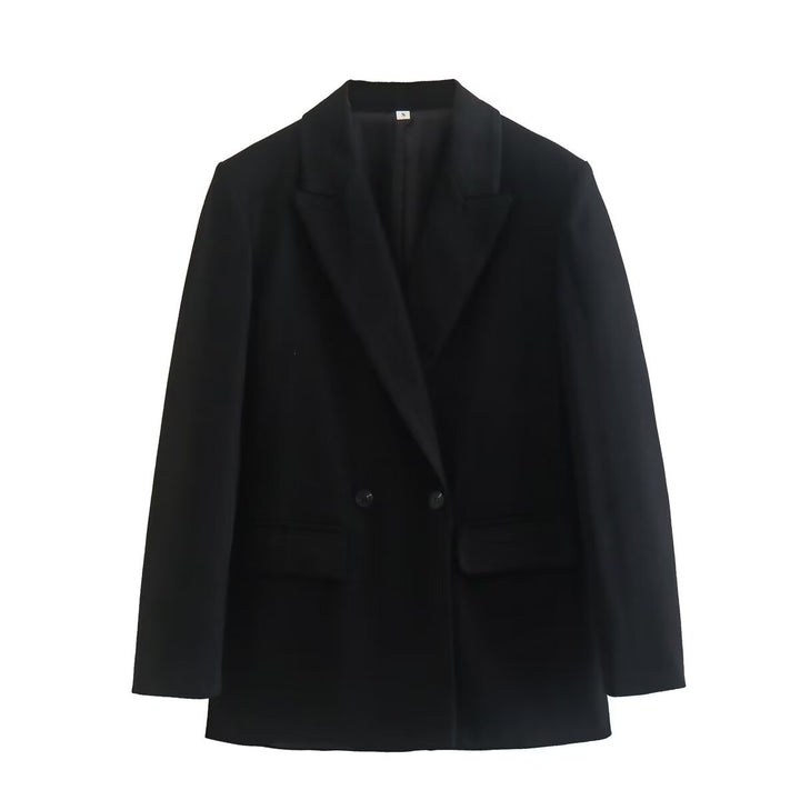 Damen nan taillierter Doppelreiher-Blazer mit spitzem Revers, Pattentaschen und leichtem Innenfutter Drune