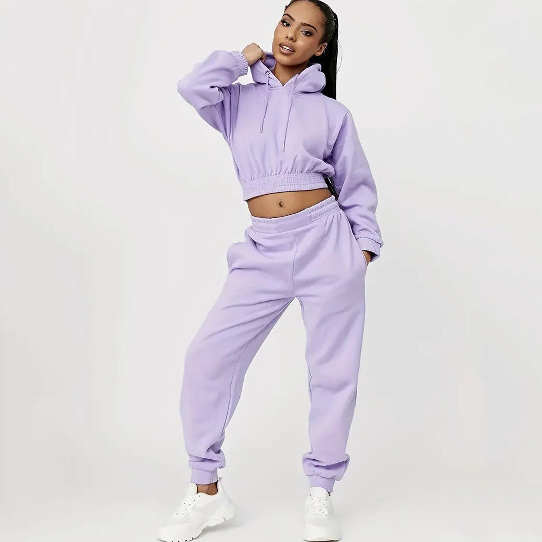 Damen lässiges Sweat-Set mit cropped Hoodie und bequemen Jogginghosen Drune