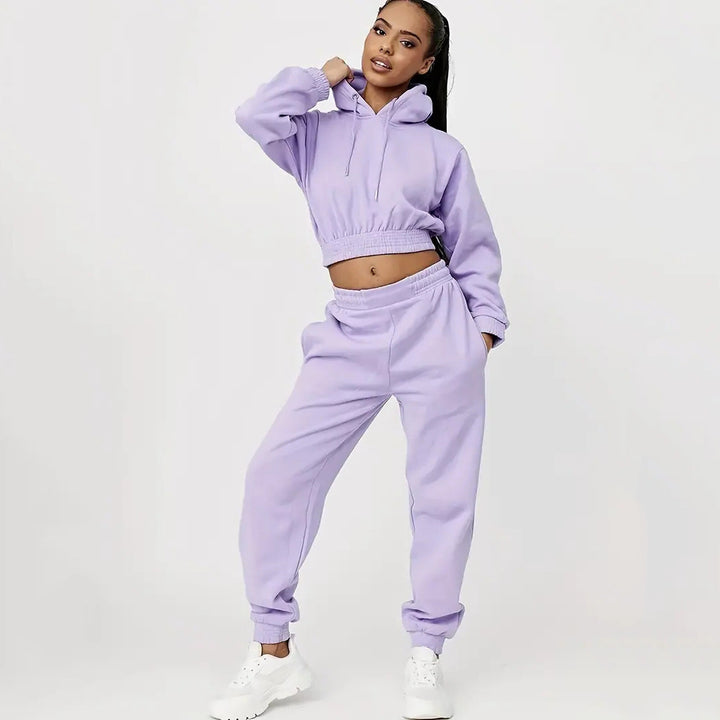 Damen cropped Hoodie und entspannte Jogginghose Set Drune