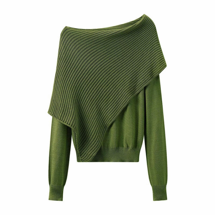 Damen Asymmetrischer schulterfreier Strickpullover mit Poncho‑Einsatz Drune