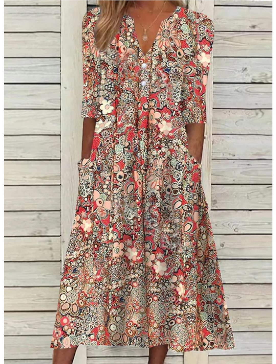 Drune | Blumen Midi Kleid mit Taschen