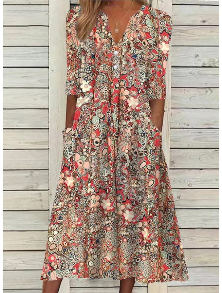 Drune | Blumen Midi Kleid mit Taschen