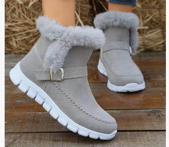 Damen  gefütterte Stiefelette mit Kunstfellkragen, rutschfester Leichtsohle und seitlichem Reißverschluss Drune
