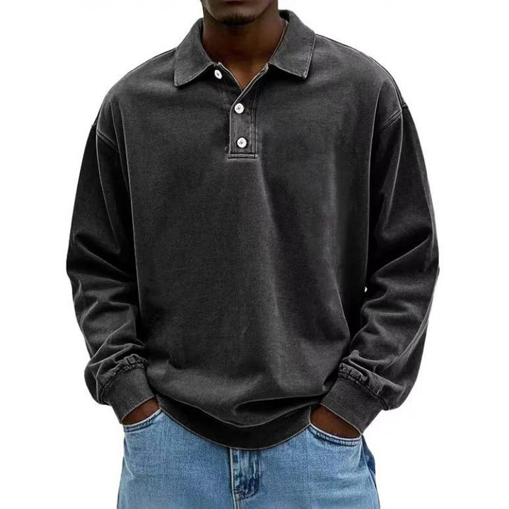Herren Oversize Langarm Polo aus Baumwollmix Drune