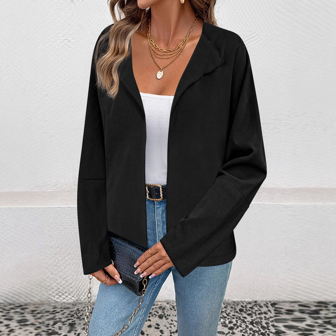 Damen Leichter Offener Blazer mit fallendem Revers und weiten Ärmeln Drune