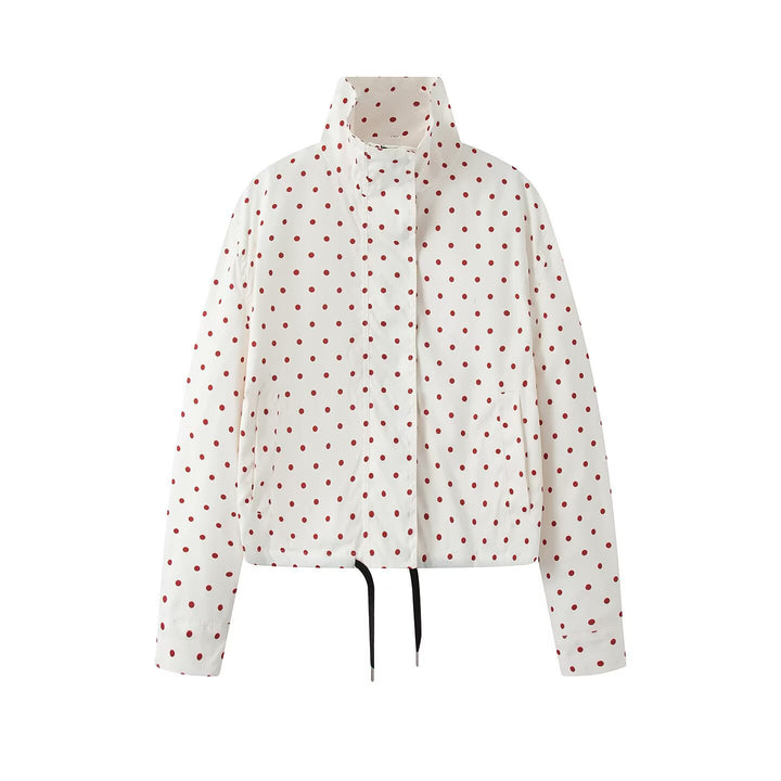 Damen Kurze gepunktete Regenjacke mit Stehkragen und Kordelzug Drune