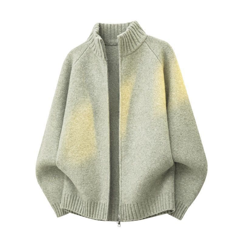 Damen Oversize Teddy-Strick-Cardigan mit Stehkragen, Rippsäumen & Zwei-Wege-Reißverschluss Drune