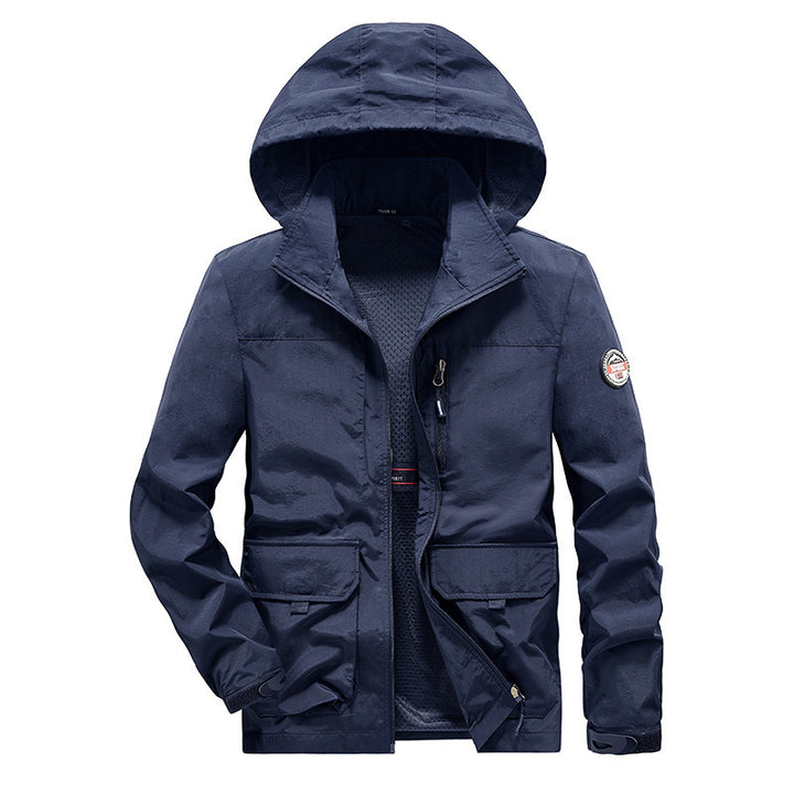 Herren Ultraleichte Kapuzen-Fieldjacke mit Mesh-Innenfutter und Mehrfach-Taschen Drune