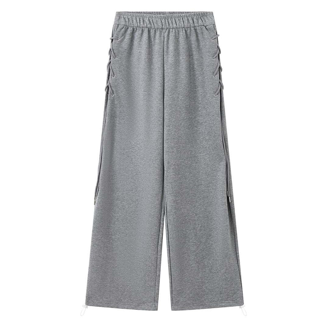 Damen Weite hochtaillierte Palazzo-Hose mit seitlicher Schnürung Drune