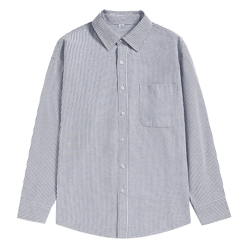 Herren Gestreiftes Oversize-Freizeithemd aus Baumwollmischung mit Brusttasche Drune