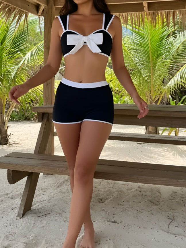 Damen Bikini-Set mit süßem Schleifen-Design und kurzen Hosen Drune