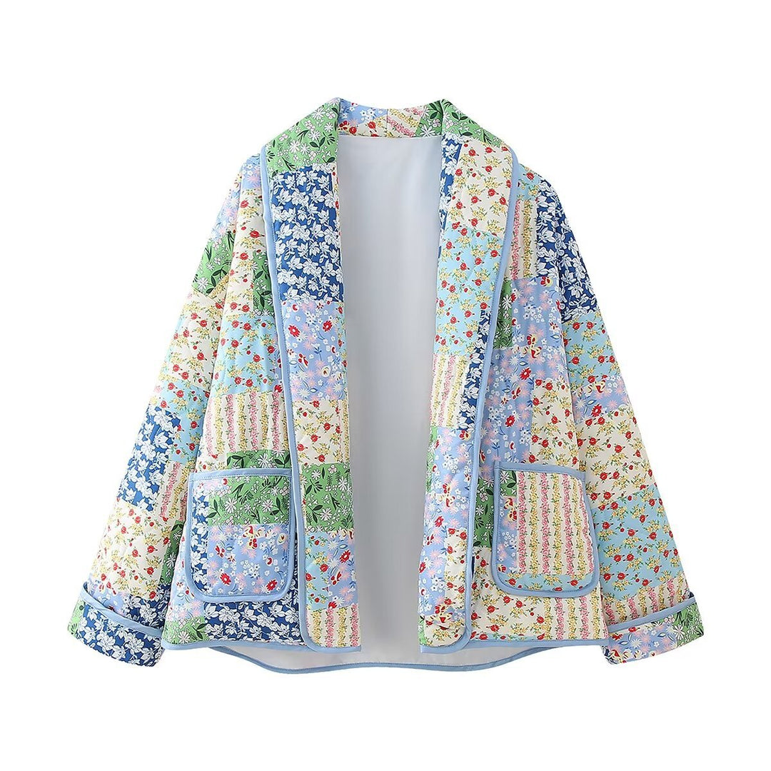 Damen nan gesteppte Patchwork-Quiltjacke mit Reverskragen und aufgesetzten Taschen Drune