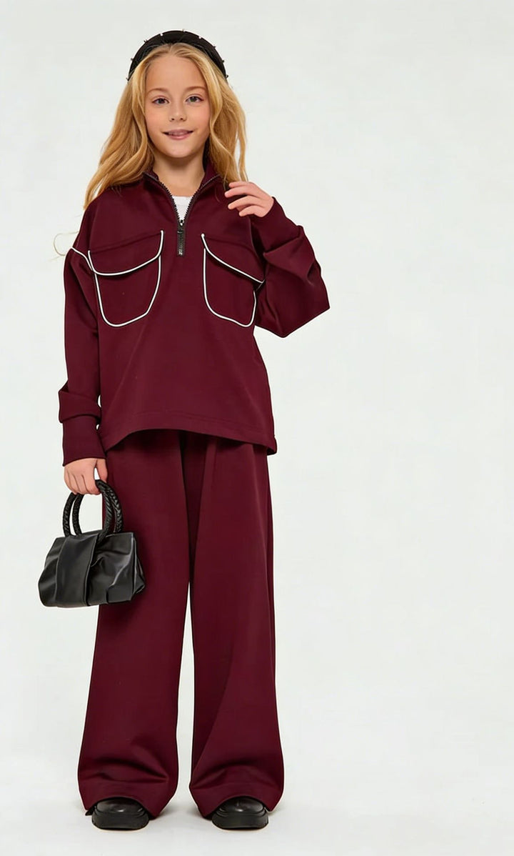 Damen sportlicher Sweatpullover mit halbem Reißverschluss und praktischen Taschen