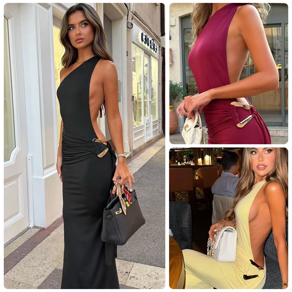 Damen Cut-Out Maxikleid mit elegantem Rückenausschnitt und seitlichen Drapierungen Drune