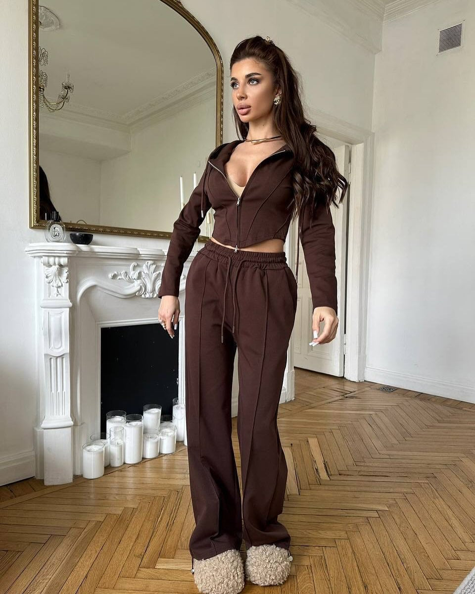 Damen stylisches Kapuzenset mit elegantem Reißverschluss Drune