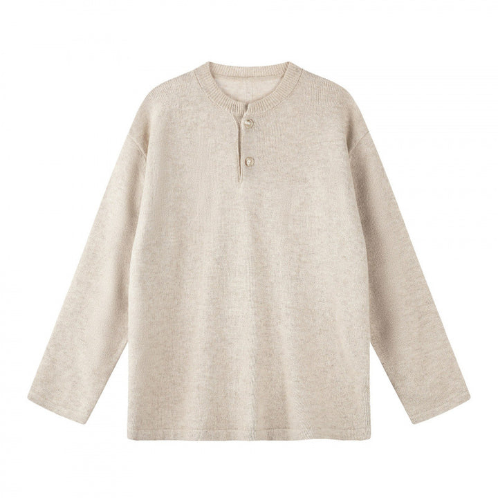 Unisex Oversize-Strickpullover mit Henley-Knopfleiste, geradem Saum und leichter Struktur Drune
