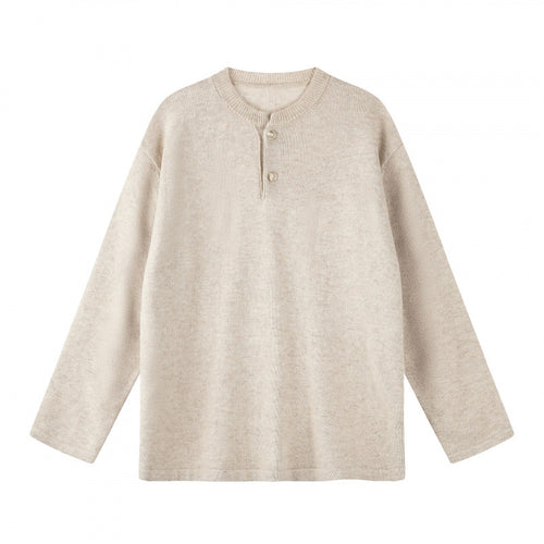Unisex Oversize-Strickpullover mit Henley-Knopfleiste, geradem Saum und leichter Struktur Drune