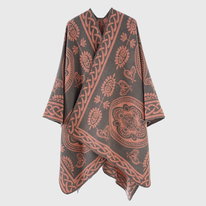 Damen Oversize-Cape mit ornamentalem Jacquard und asymmetrischem Zipfelsaum Drune