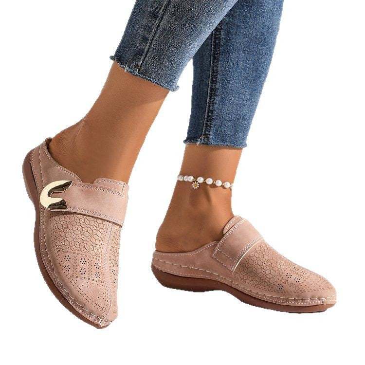 Damen Clogs mit dekorativer Schnalle und atmungsaktiver Oberflächenstruktur Drune