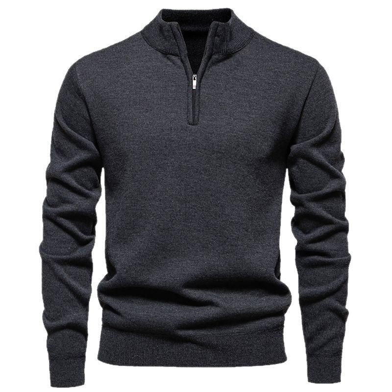 Herren nan Slim-Fit Feinstrickpullover mit kurzem Reißverschluss, Stehkragen und geripptem Bund Drune