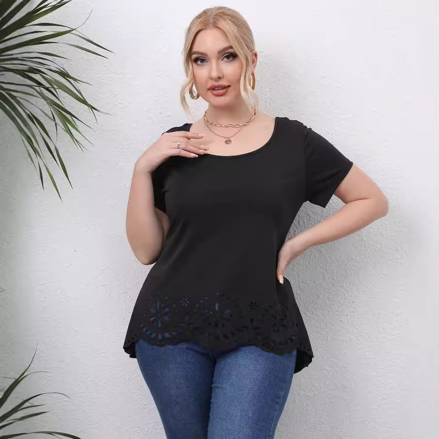 Damen Oberteil mit floralem Lochmuster Drune