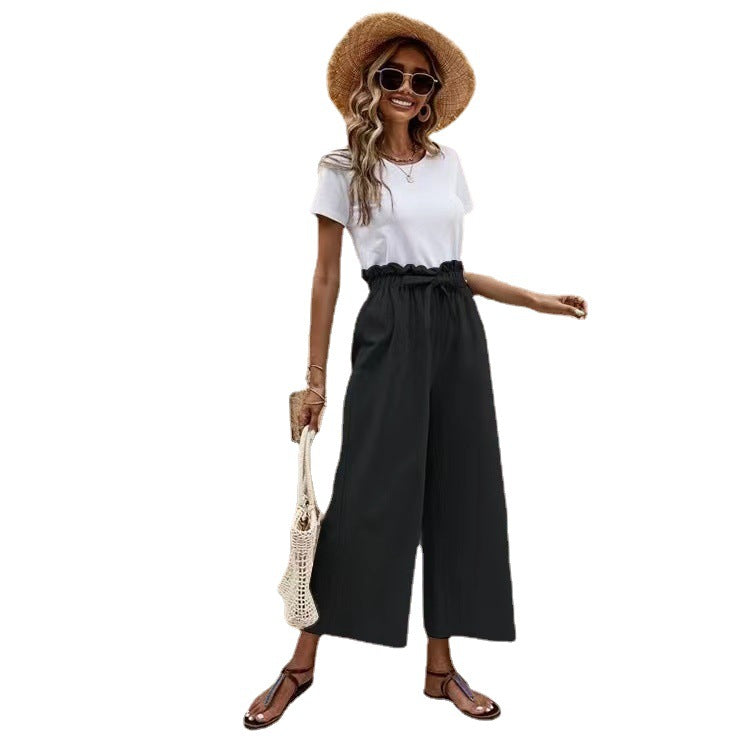 Damen Legere Culottes mit hoher Taille und weitem Bein Drune