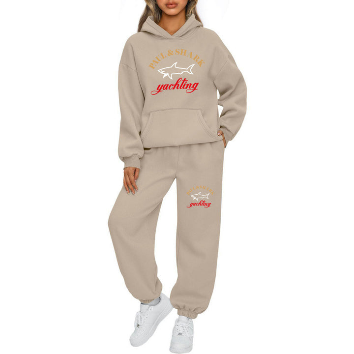 Damen nan oversized Hoodie und Jogginghose Set mit Kapuze Kängurutasche und gerippten Bündchen Drune