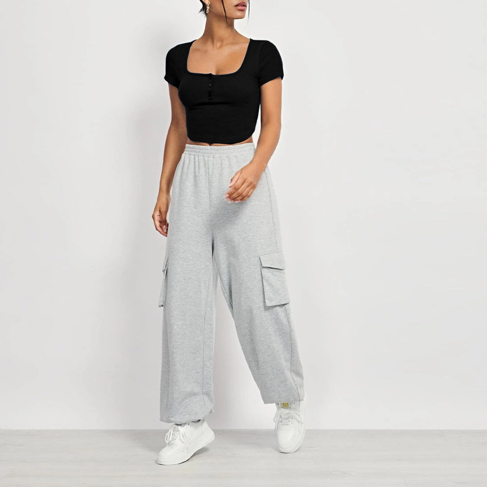 Damen cropped Oberteil mit quadratischem Ausschnitt und Knopfleiste Drune