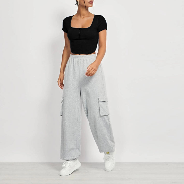 Damen cropped Oberteil mit quadratischem Ausschnitt und Knopfleiste Drune