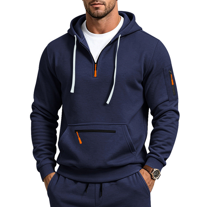 Herren Kapuzensweatshirt mit halbem Reißverschluss und Utility-Ärmeltasche Drune
