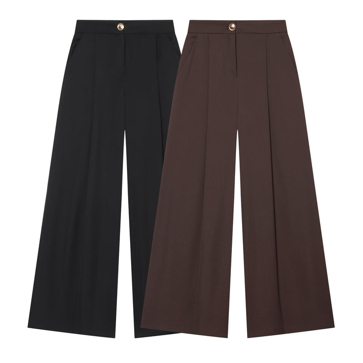 Damen 30+ elegante High‑Waist Culottehose mit Vordernaht, Bundfalte und weitem Bein Drune
